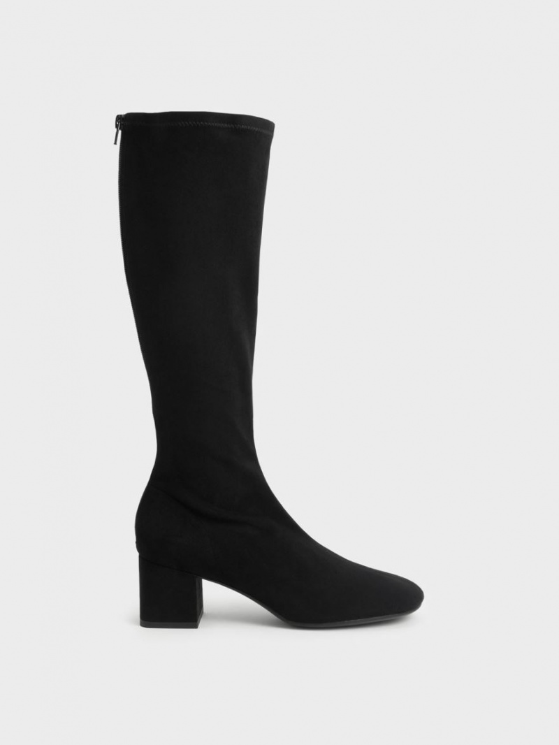 Charles And Keith Textured Block Heel Knee-high Boots Black | PHILIPPINES L627