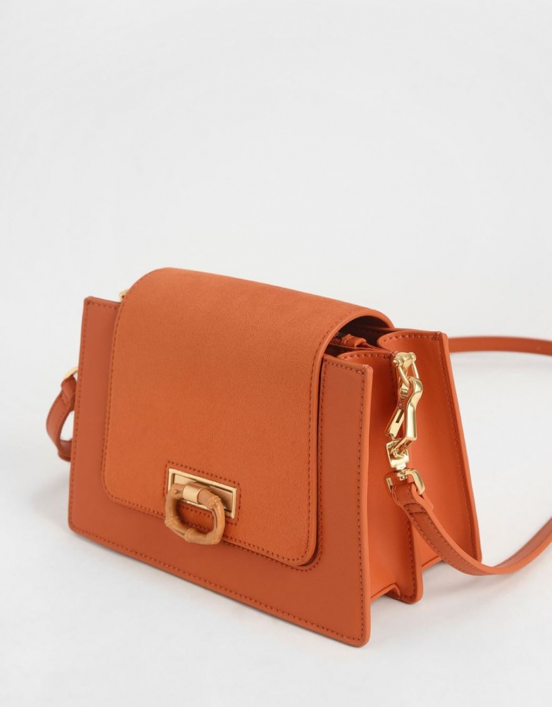 Charles And Keith Textured Crossbody Bags Orange | PHILIPPINES S315