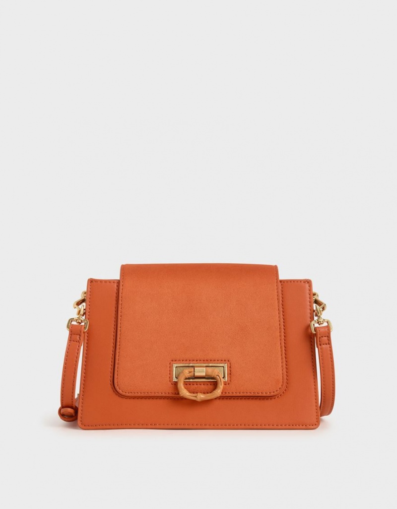 Charles And Keith Textured Crossbody Bags Orange | PHILIPPINES S315