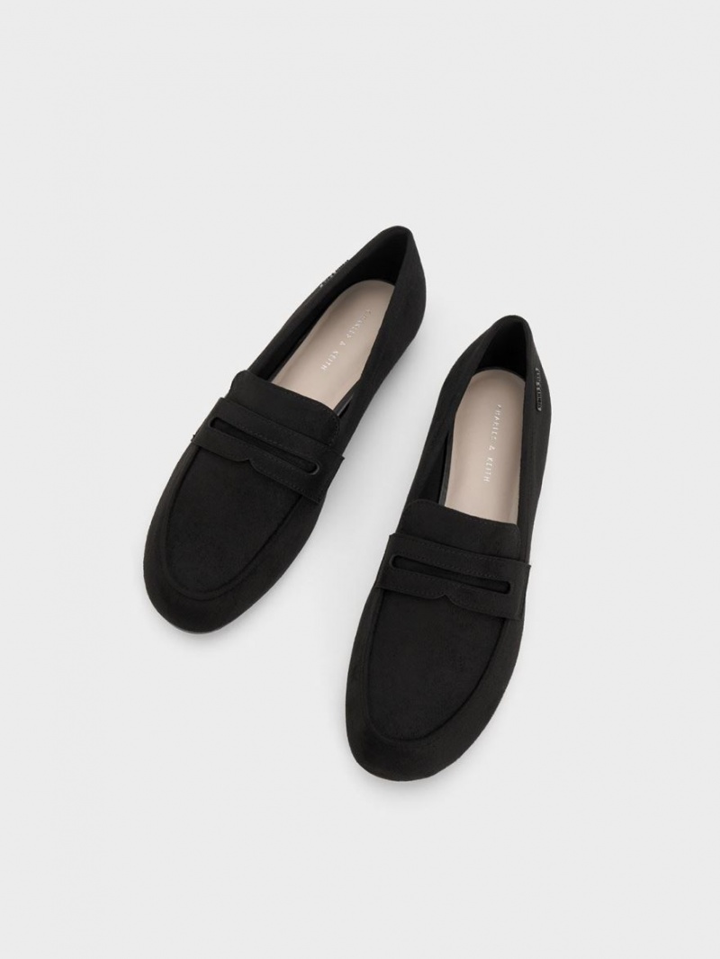 Charles And Keith Textured Cut-Out Almond Toe Penny Loafers Black | PHILIPPINES F843