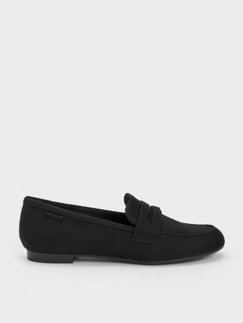 Charles And Keith Textured Cut-Out Almond Toe Penny Loafers Black | PHILIPPINES F843