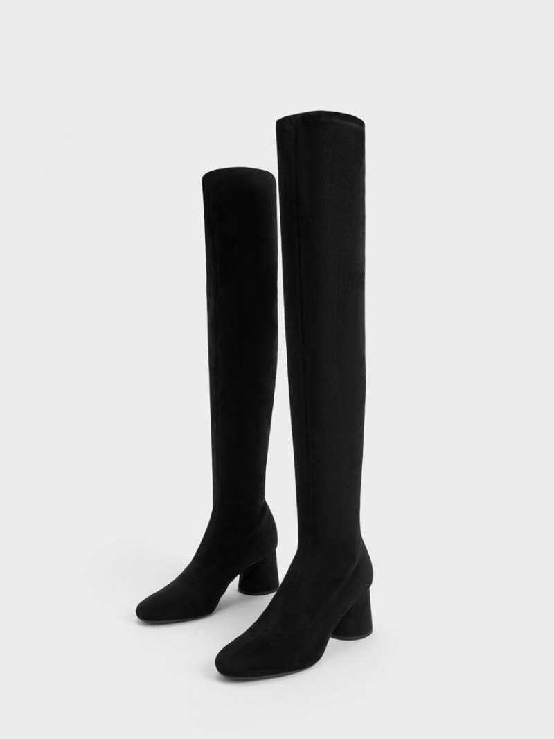 Charles And Keith Textured Cylindrical Heel Thigh High Boots Black | PHILIPPINES P706