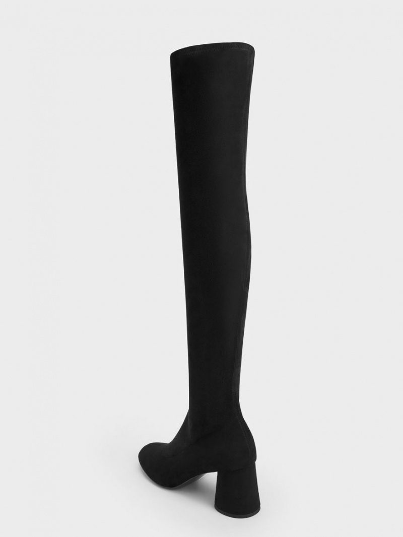 Charles And Keith Textured Cylindrical Heel Thigh High Boots Black | PHILIPPINES P706