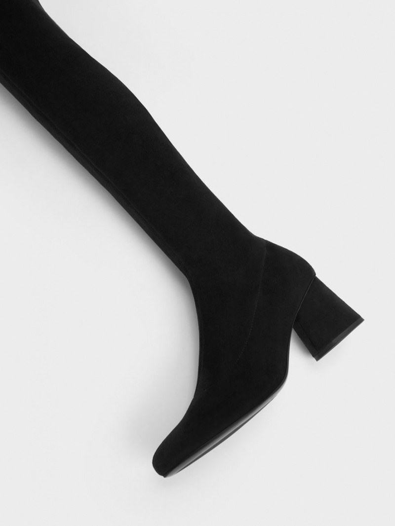 Charles And Keith Textured Cylindrical Heel Thigh High Boots Black | PHILIPPINES P706