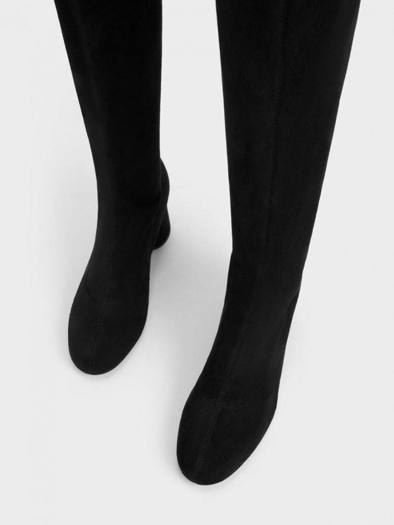 Charles And Keith Textured Cylindrical Heel Thigh High Boots Black | PHILIPPINES P706