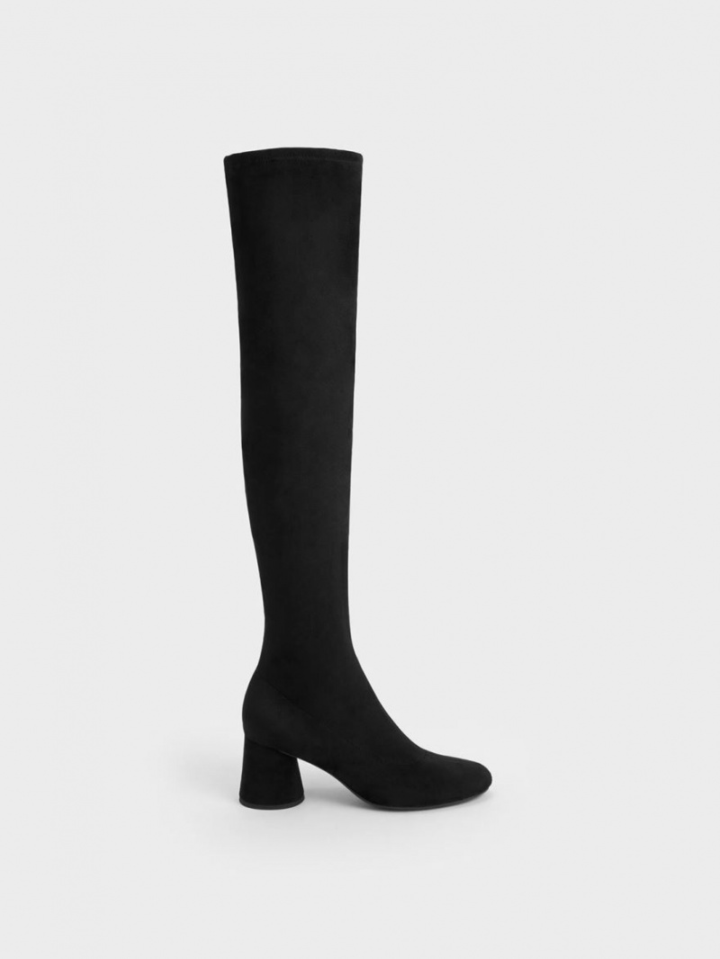 Charles And Keith Textured Cylindrical Heel Thigh High Boots Black | PHILIPPINES P706