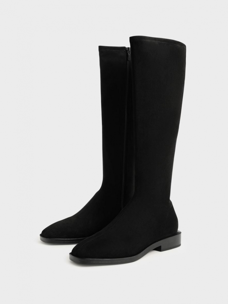 Charles And Keith Textured Flat Knee-high Boots Black | PHILIPPINES M795