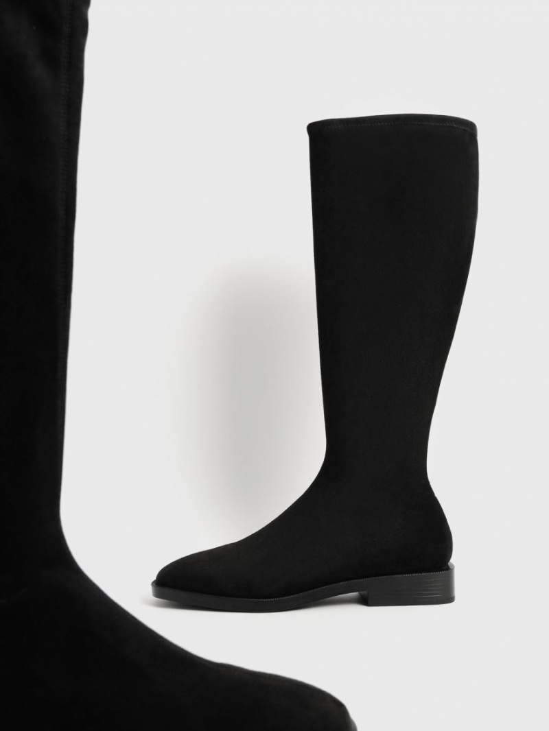 Charles And Keith Textured Flat Knee-high Boots Black | PHILIPPINES M795