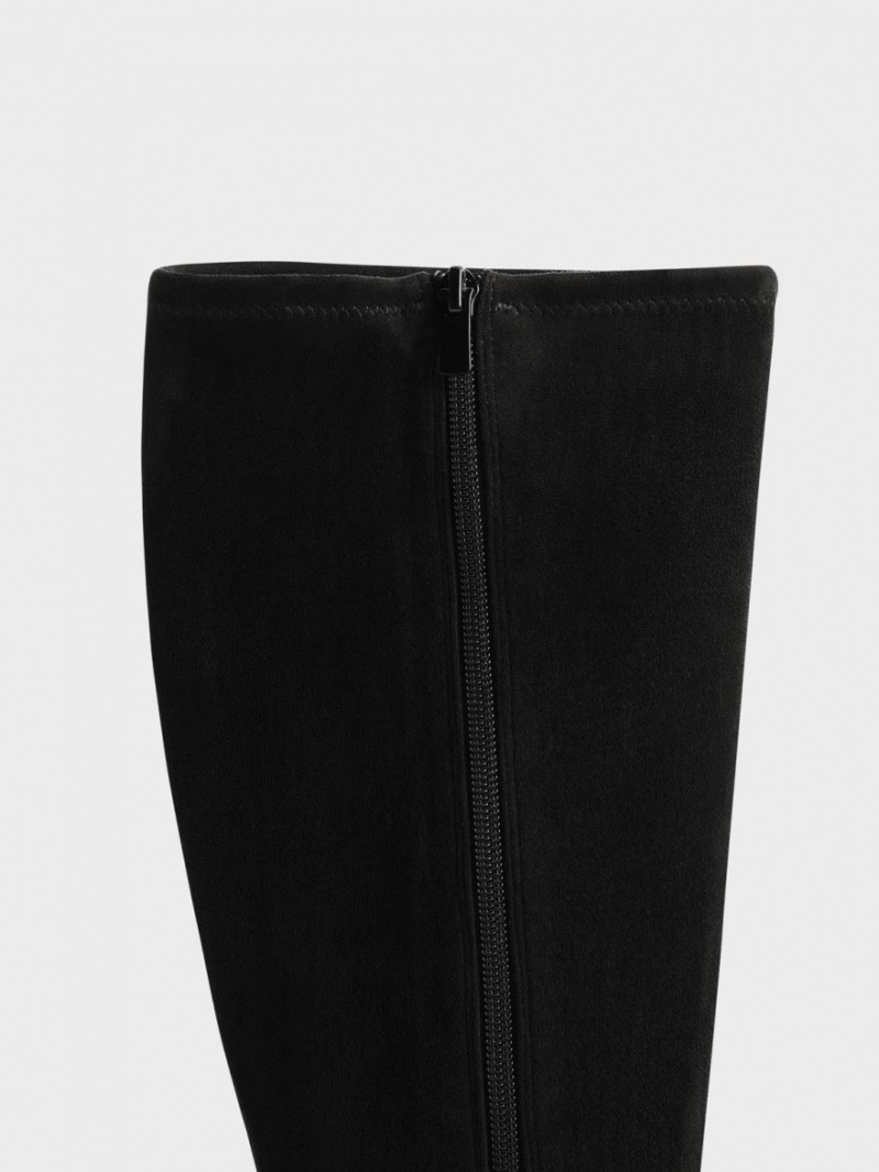 Charles And Keith Textured Flat Knee-high Boots Black | PHILIPPINES M795