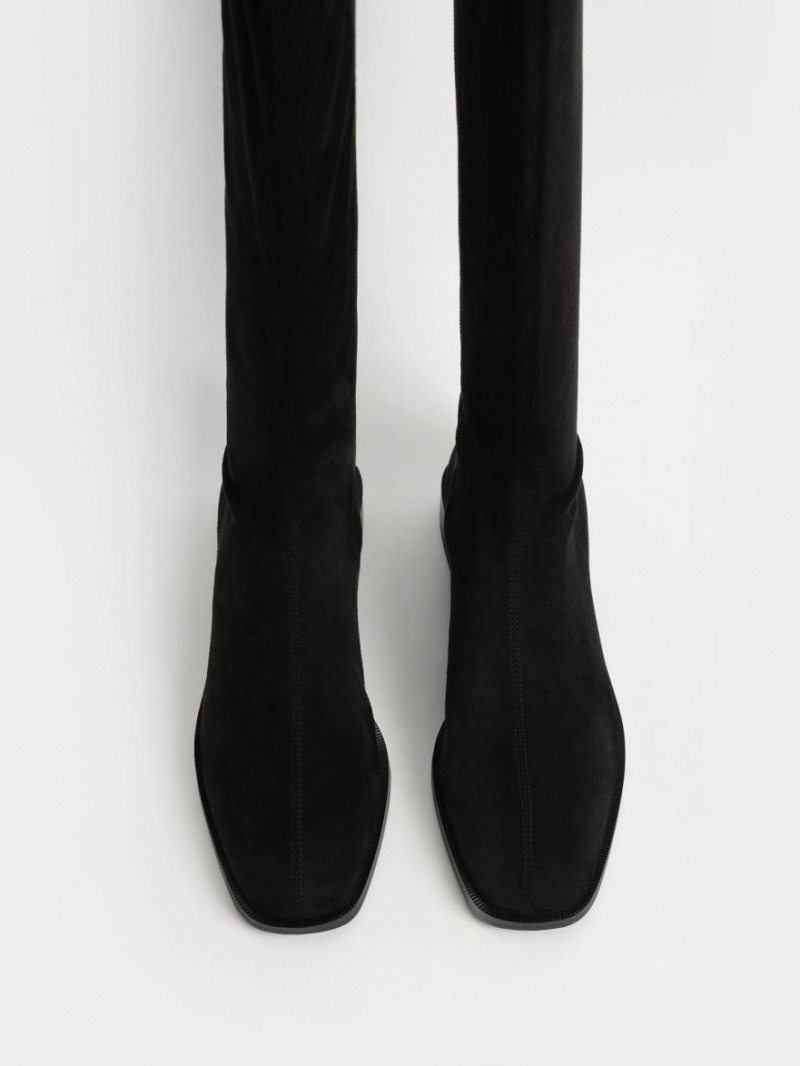 Charles And Keith Textured Flat Knee-high Boots Black | PHILIPPINES M795