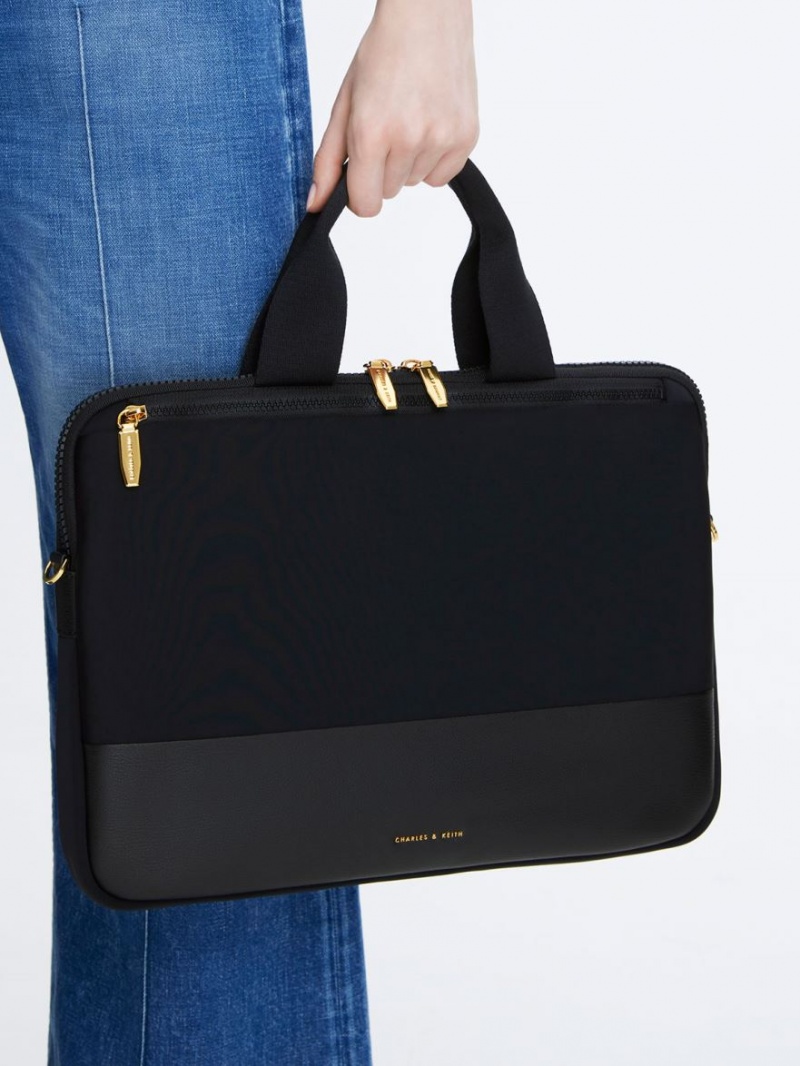 Charles And Keith Textured Laptop Tote Bags Black | PHILIPPINES L792