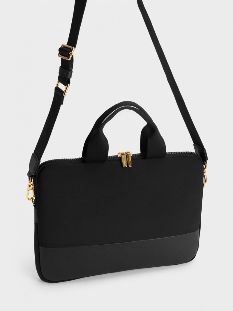 Charles And Keith Textured Laptop Tote Bags Black | PHILIPPINES L792