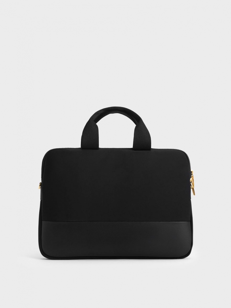 Charles And Keith Textured Laptop Tote Bags Black | PHILIPPINES L792