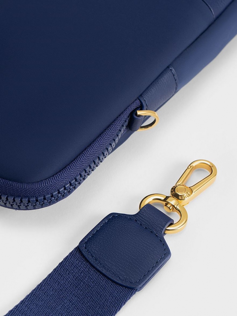 Charles And Keith Textured Laptop Tote Bags Navy | PHILIPPINES N945