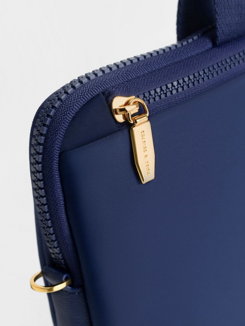 Charles And Keith Textured Laptop Tote Bags Navy | PHILIPPINES N945