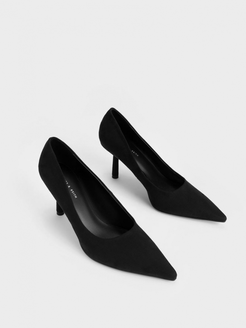 Charles And Keith Textured Pointed-Toe Cylindrical Heel Pumps Black | PHILIPPINES S639