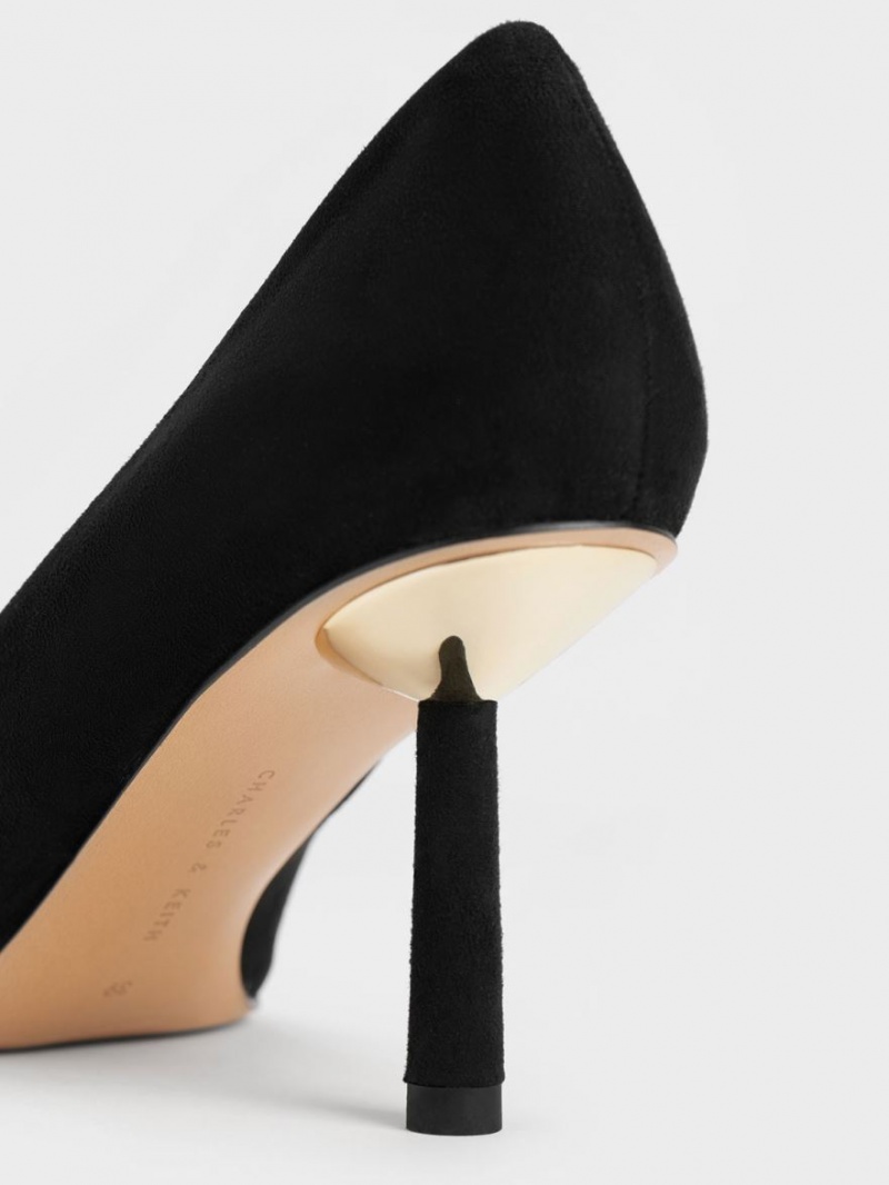 Charles And Keith Textured Pointed-Toe Cylindrical Heel Pumps Black | PHILIPPINES S639