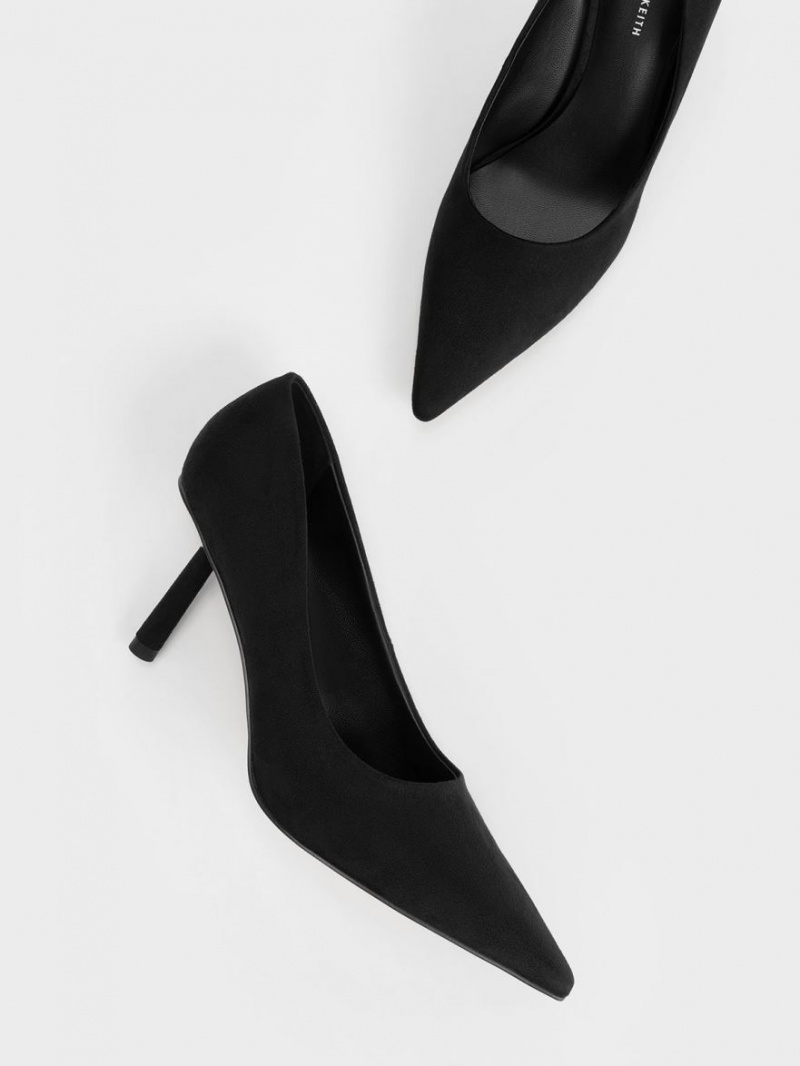 Charles And Keith Textured Pointed-Toe Cylindrical Heel Pumps Black | PHILIPPINES S639