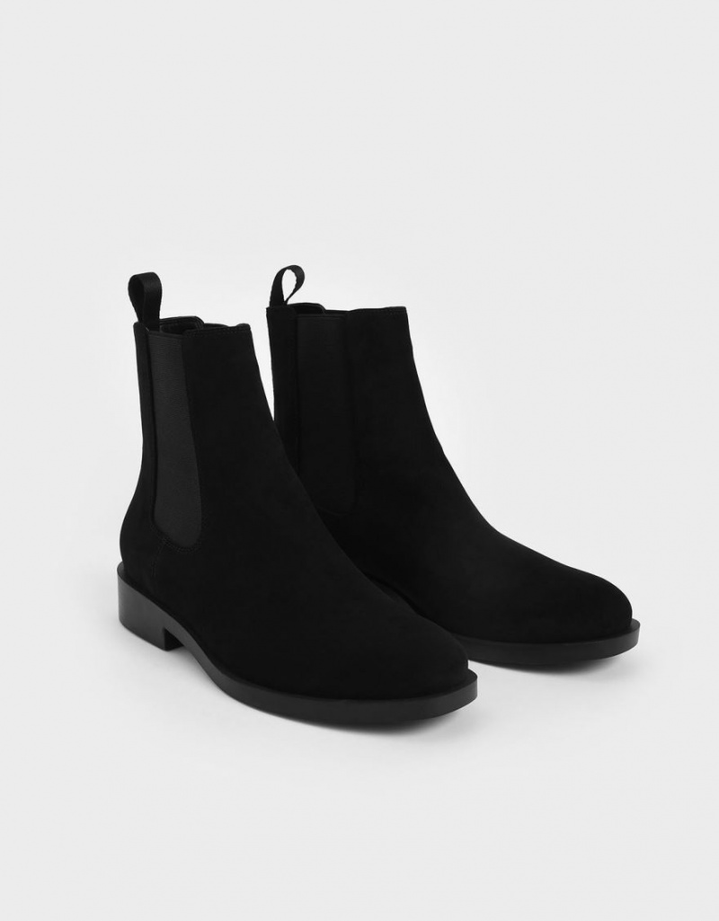 Charles And Keith Textured Round Toe Chelsea Boots Black | PHILIPPINES Z021