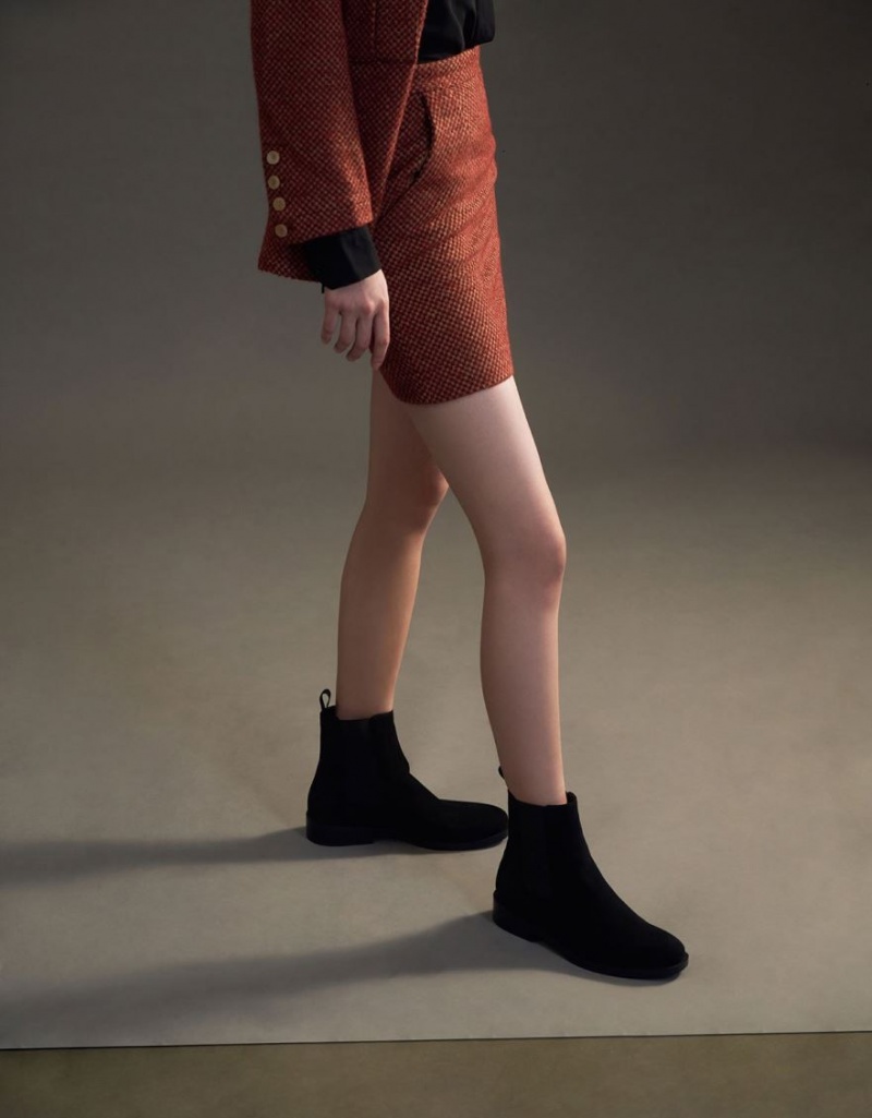 Charles And Keith Textured Round Toe Chelsea Boots Black | PHILIPPINES Z021