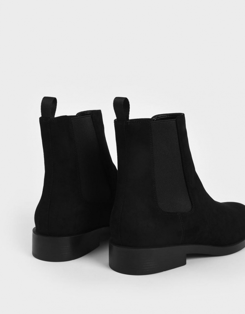 Charles And Keith Textured Round Toe Chelsea Boots Black | PHILIPPINES Z021