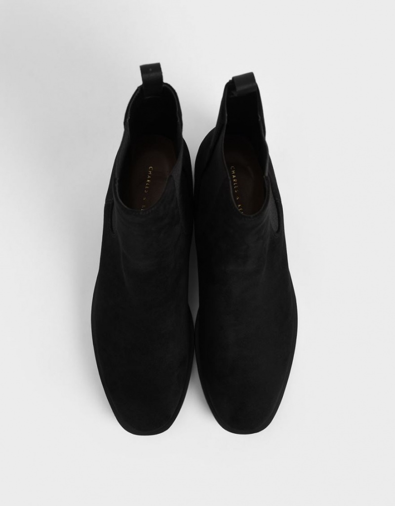 Charles And Keith Textured Round Toe Chelsea Boots Black | PHILIPPINES Z021