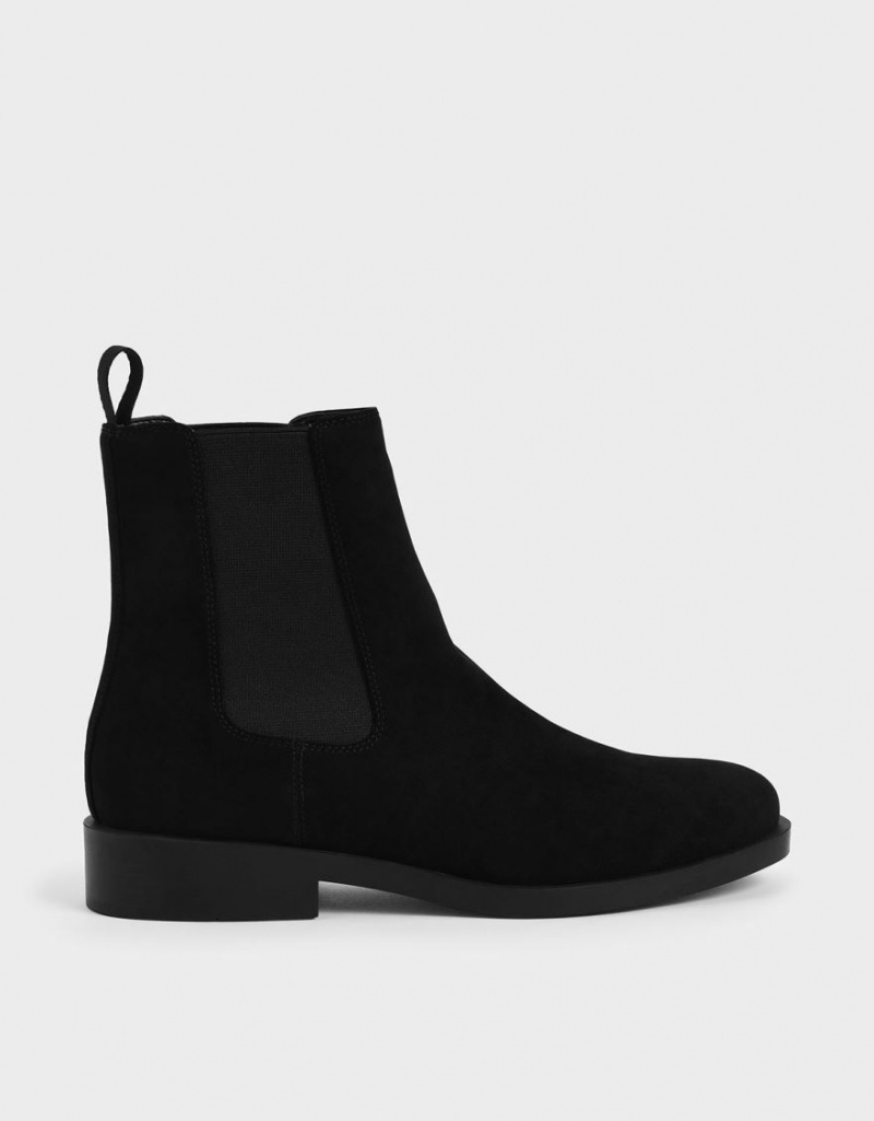 Charles And Keith Textured Round Toe Chelsea Boots Black | PHILIPPINES Z021