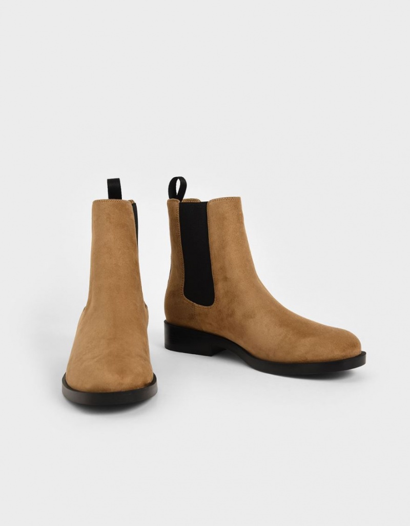 Charles And Keith Textured Round Toe Chelsea Boots Brown | PHILIPPINES C237