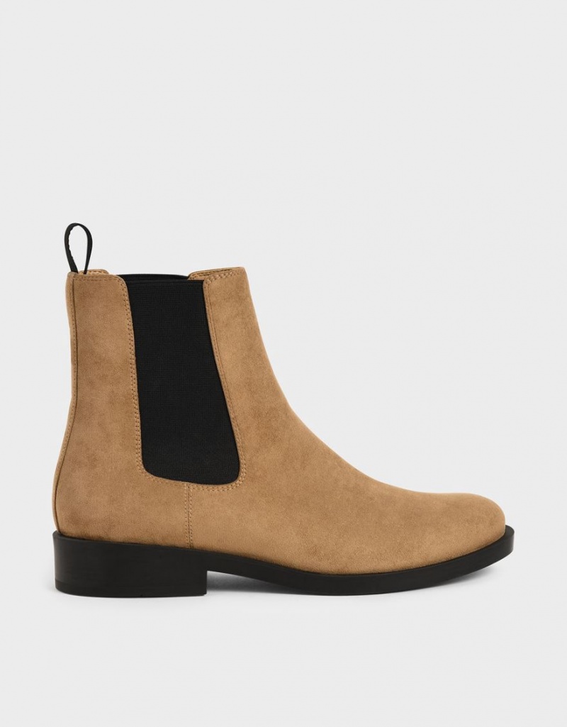 Charles And Keith Textured Round Toe Chelsea Boots Brown | PHILIPPINES C237