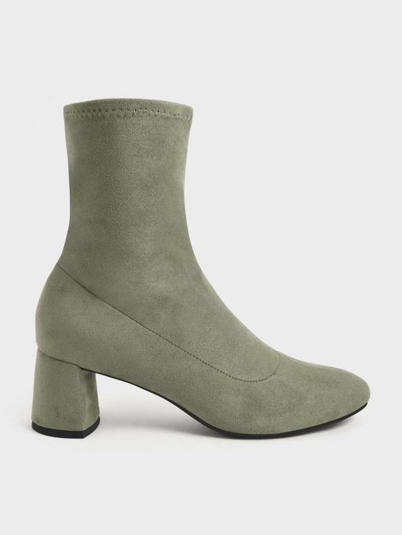 Charles And Keith Textured Stitch-Trim Ankle Boots Olive | PHILIPPINES Z568