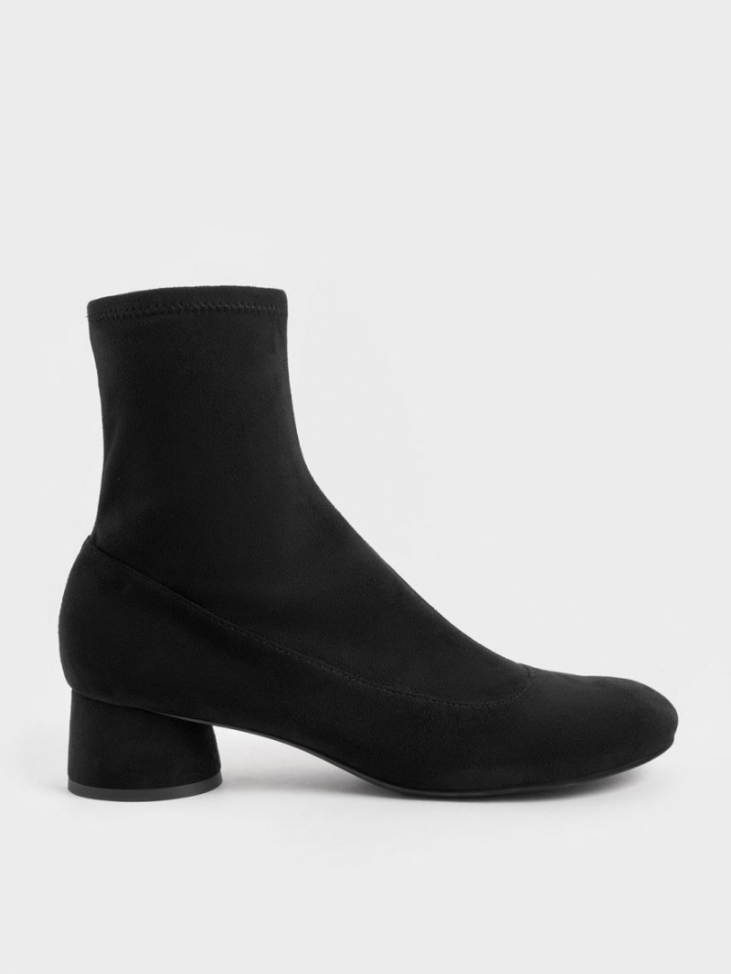 Charles And Keith Textured Stitch-Trim Cylindrical Heel Ankle Boots Black | PHILIPPINES P780