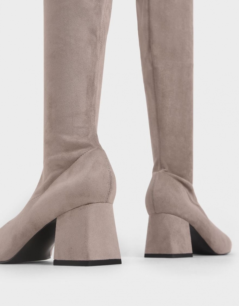 Charles And Keith Textured Thigh High Boots Brown | PHILIPPINES Y127