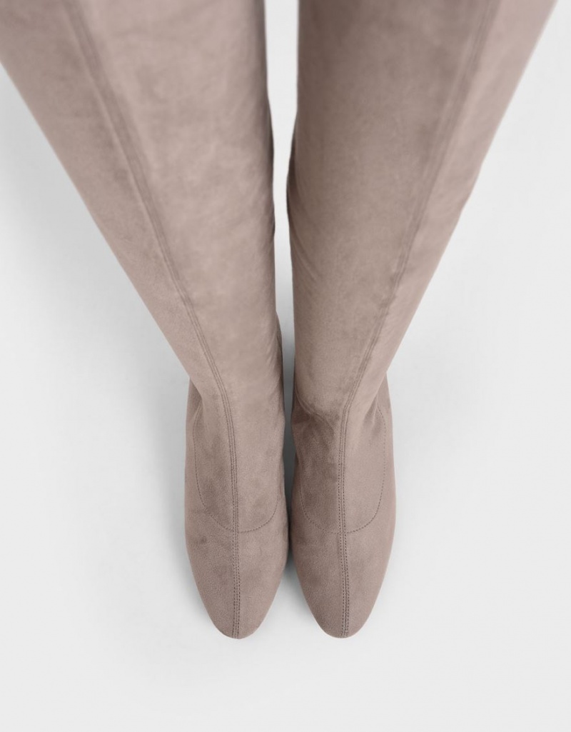 Charles And Keith Textured Thigh High Boots Brown | PHILIPPINES Y127