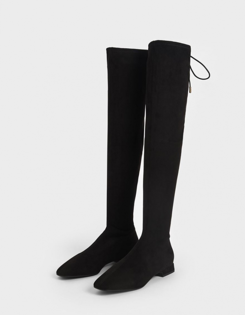 Charles And Keith Textured Thigh High Boots Black | PHILIPPINES L782