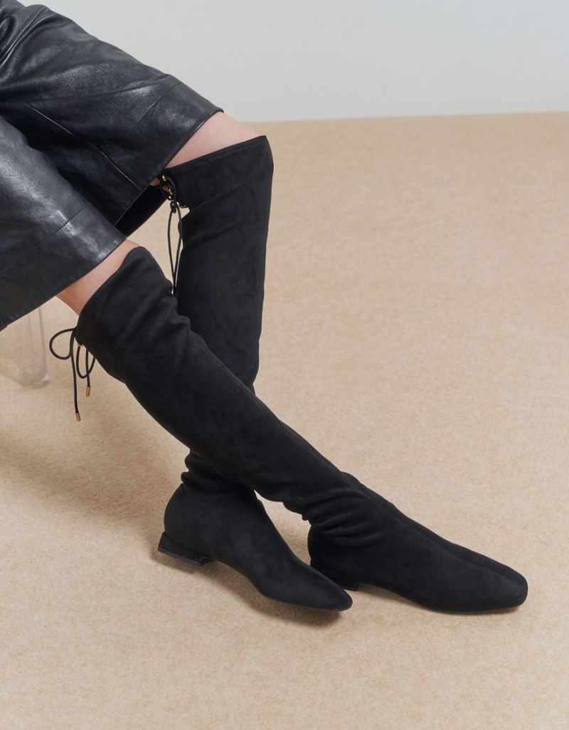 Charles And Keith Textured Thigh High Boots Black | PHILIPPINES L782