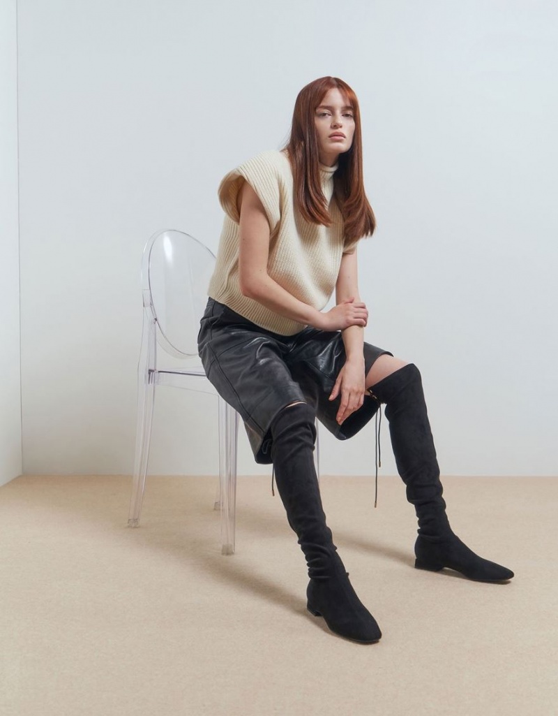 Charles And Keith Textured Thigh High Boots Black | PHILIPPINES L782