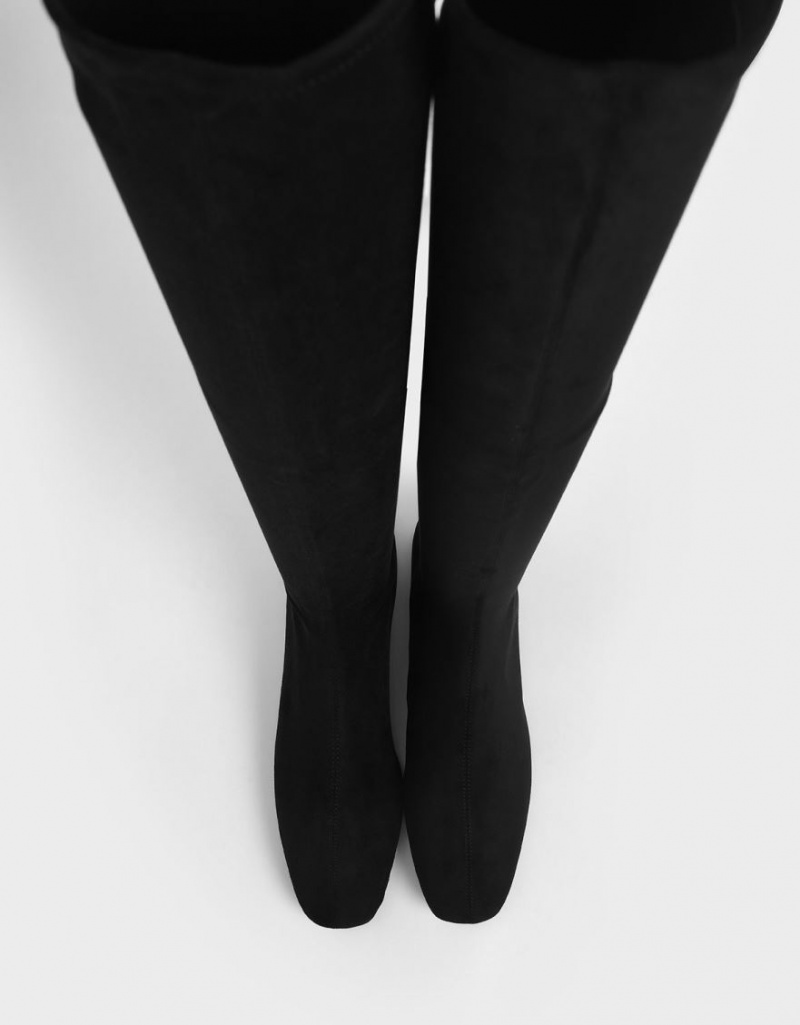 Charles And Keith Textured Thigh High Boots Black | PHILIPPINES L782