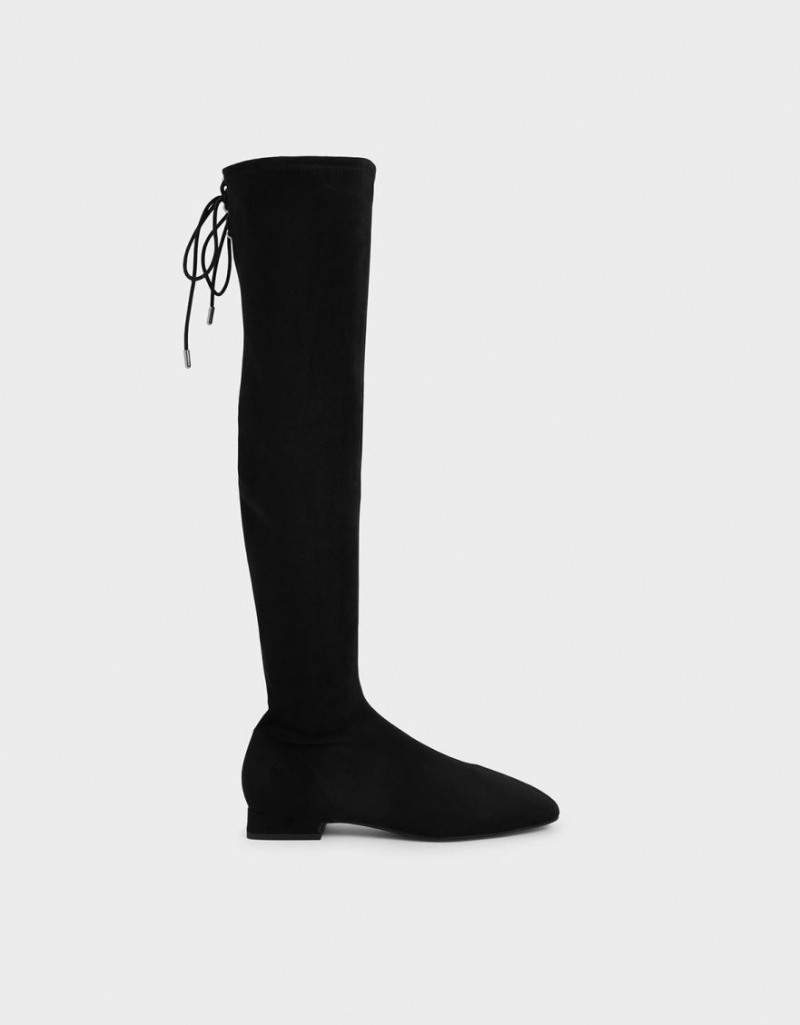 Charles And Keith Textured Thigh High Boots Black | PHILIPPINES L782