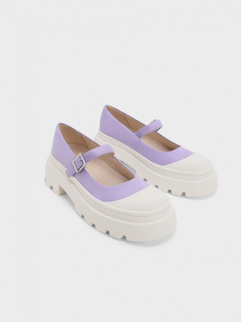 Charles And Keith Textured Two-Tone Platform Mary Jane Shoes Purple | PHILIPPINES A719