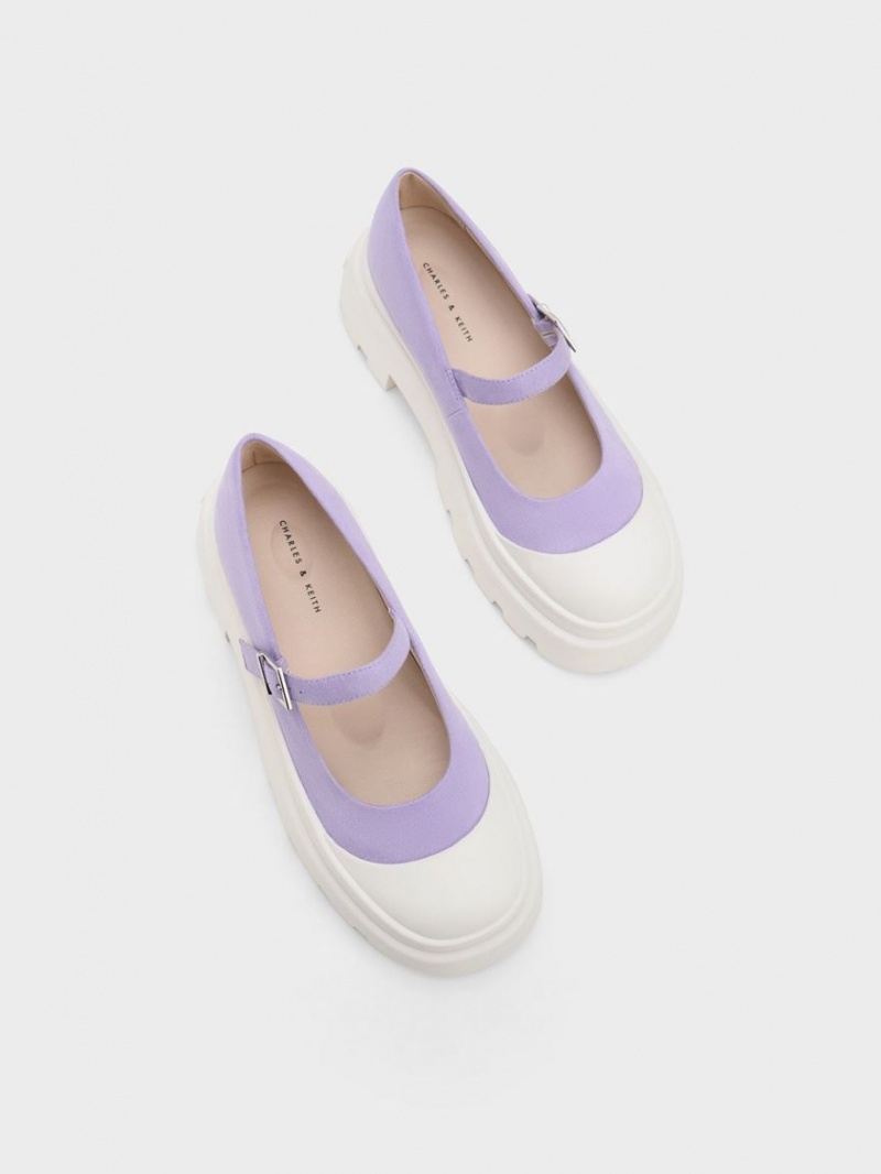 Charles And Keith Textured Two-Tone Platform Mary Jane Shoes Purple | PHILIPPINES A719