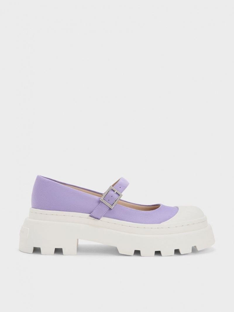 Charles And Keith Textured Two-Tone Platform Mary Jane Shoes Purple | PHILIPPINES A719