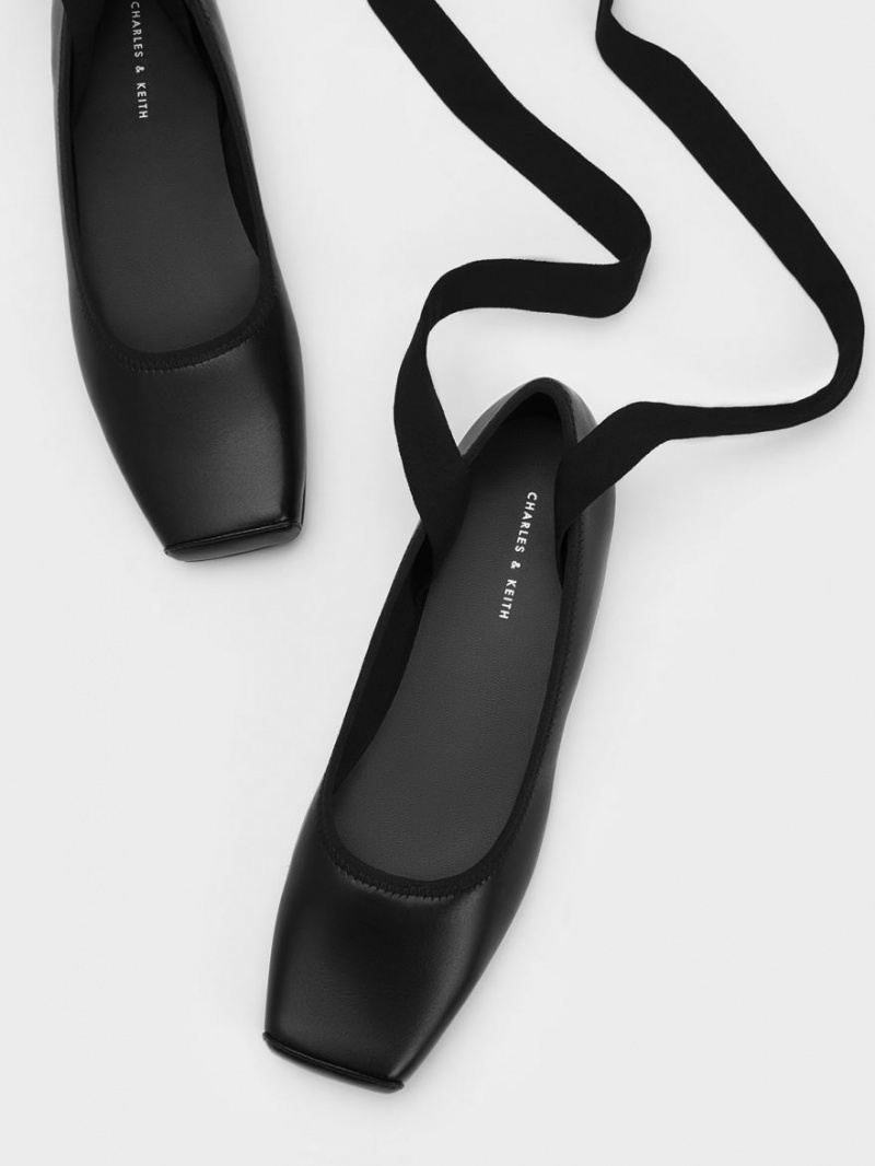 Charles And Keith Tie-Around Ballet Flats Black | PHILIPPINES O803