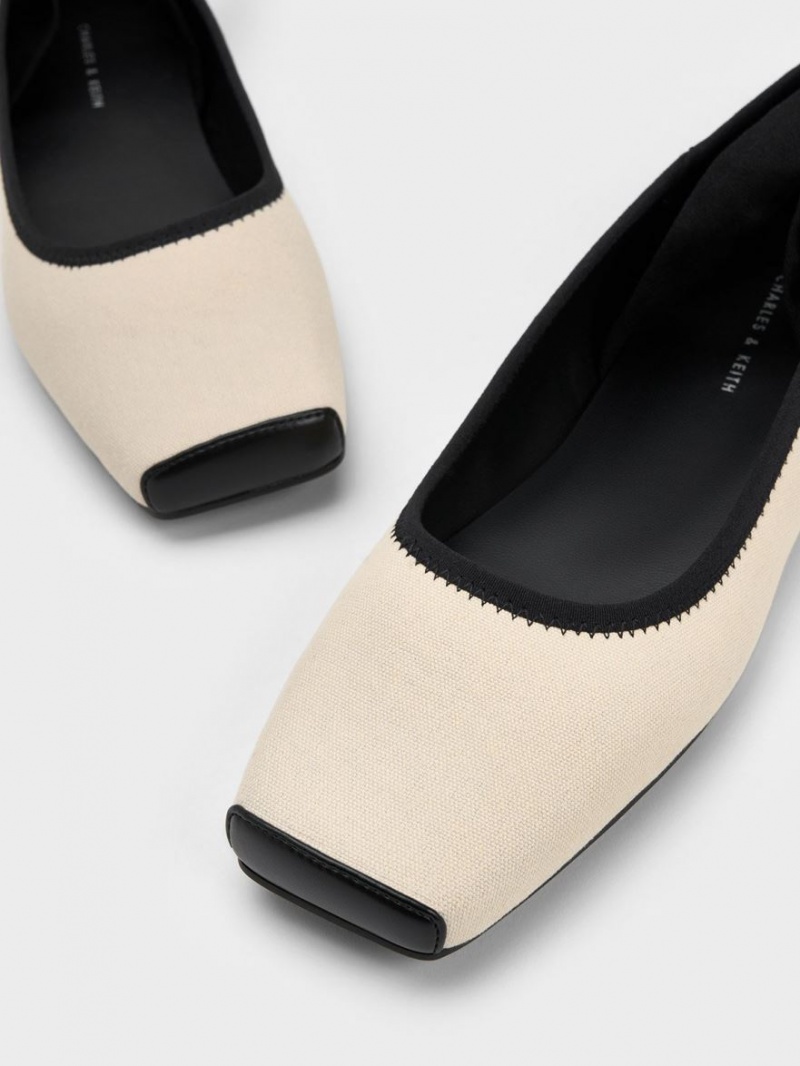 Charles And Keith Tie-Around Canvas Ballet Flats Beige | PHILIPPINES G428