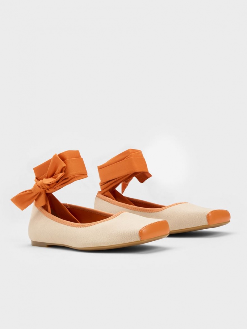 Charles And Keith Tie-Around Canvas Ballet Flats Orange | PHILIPPINES I153