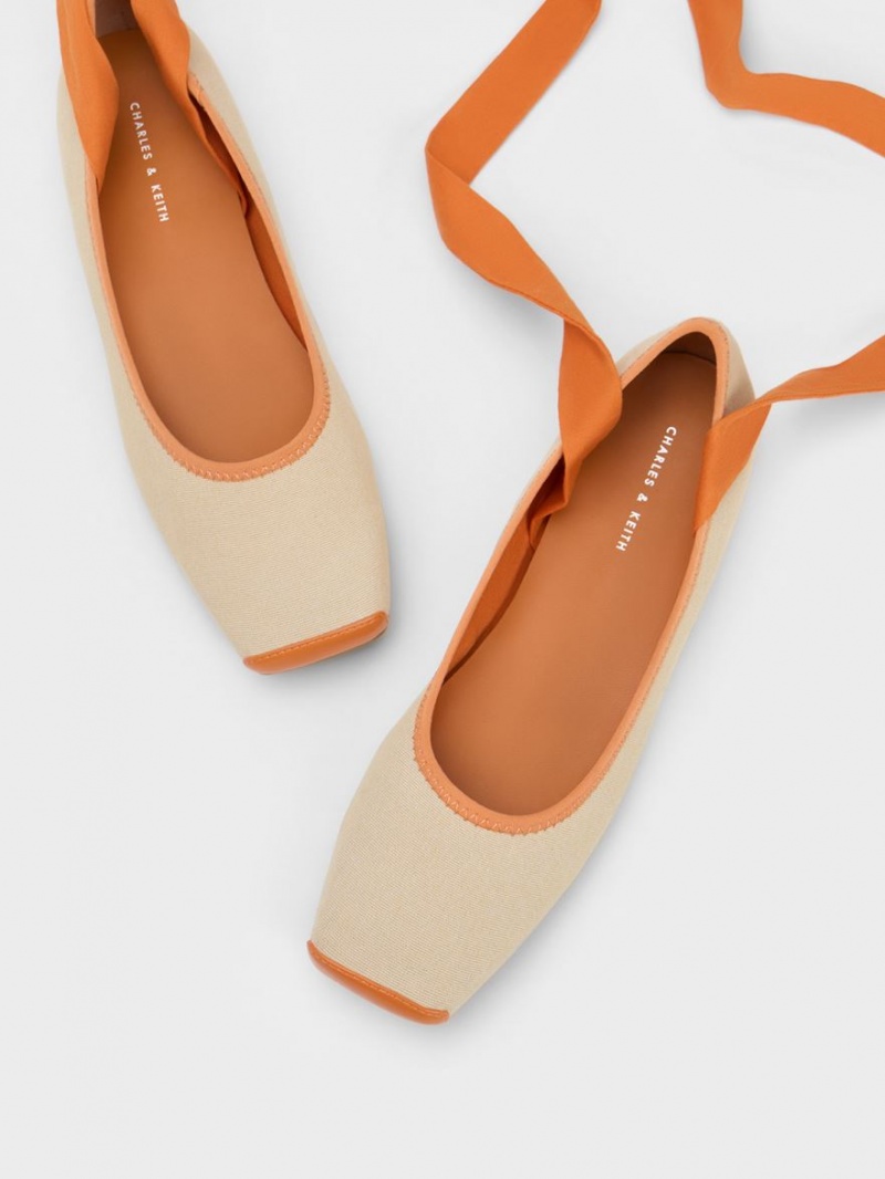 Charles And Keith Tie-Around Canvas Ballet Flats Orange | PHILIPPINES I153