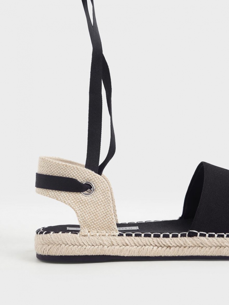 Charles And Keith Tie-Around Espadrille Flat Shoes Black | PHILIPPINES A043