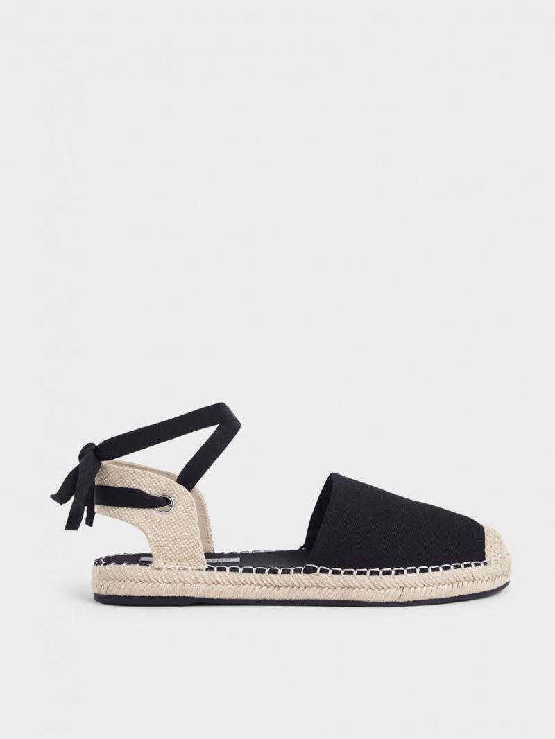 Charles And Keith Tie-Around Espadrille Flat Shoes Black | PHILIPPINES A043