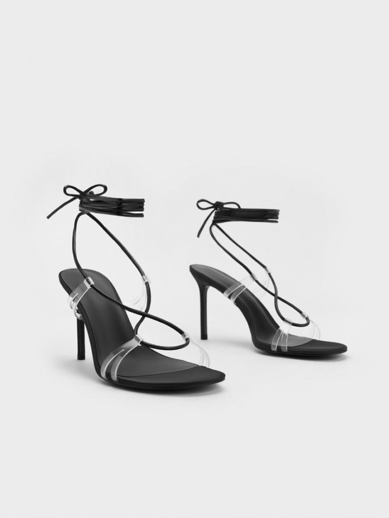 Charles And Keith Tie-Around Heels Sandals Black | PHILIPPINES N409