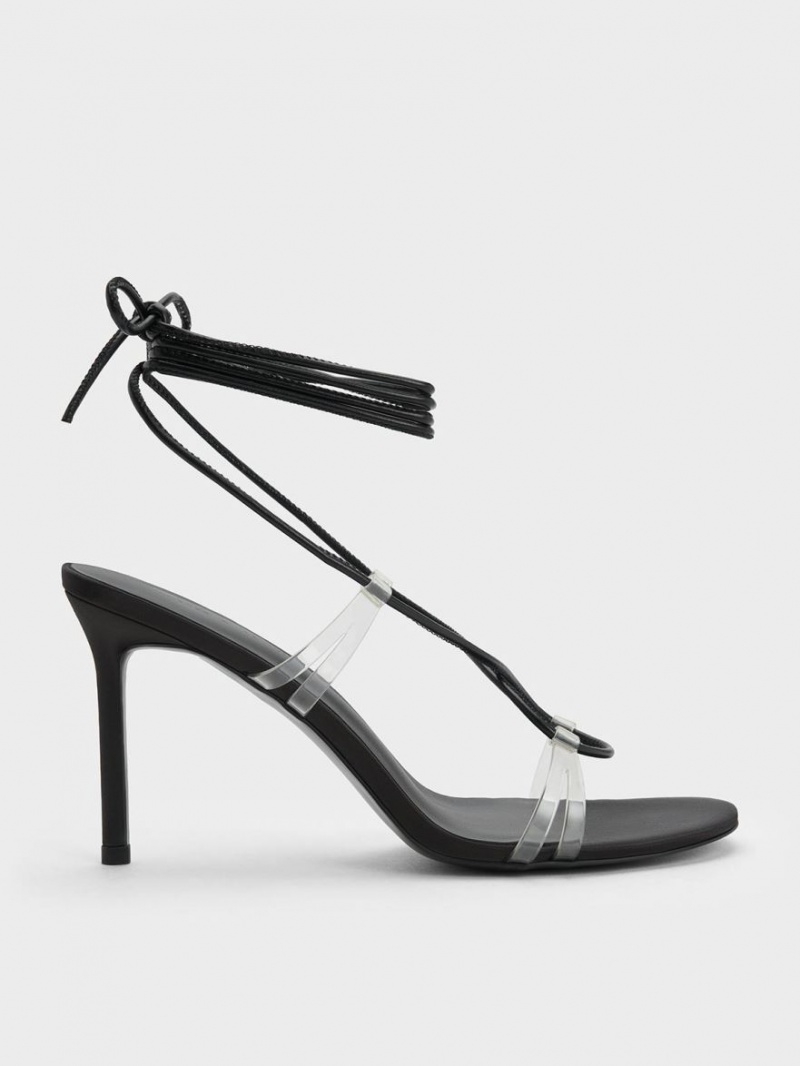 Charles And Keith Tie-Around Heels Sandals Black | PHILIPPINES N409