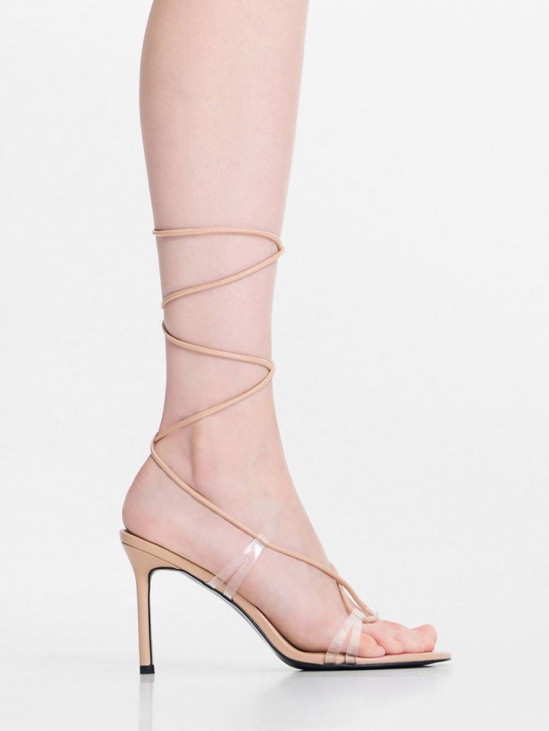 Charles And Keith Tie-Around Heels Sandals Beige | PHILIPPINES G936